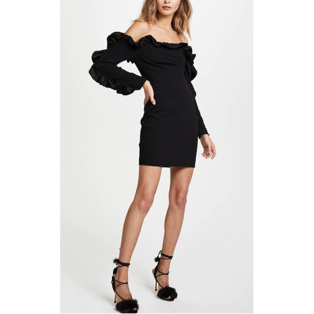 Cinq a Sept Rosemarie Ruffled Off-The-Shoulder Mini Dress in Black